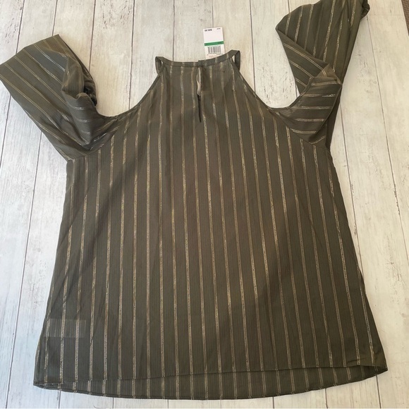Michael Kors Metallic Stripe Cold-Shoulder Top Ivy work grandmacore light flowy - Picture 6 of 11